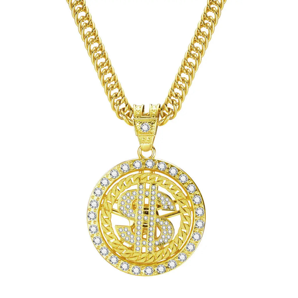 Gold Dollar Sign Cuban Chain Necklace