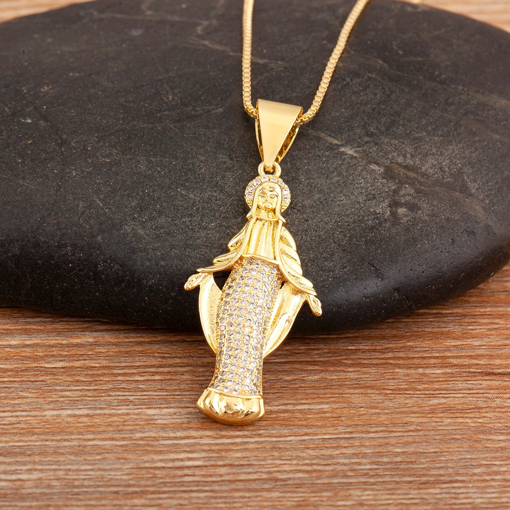 Iced Out Virgin Mary Pendant Necklace