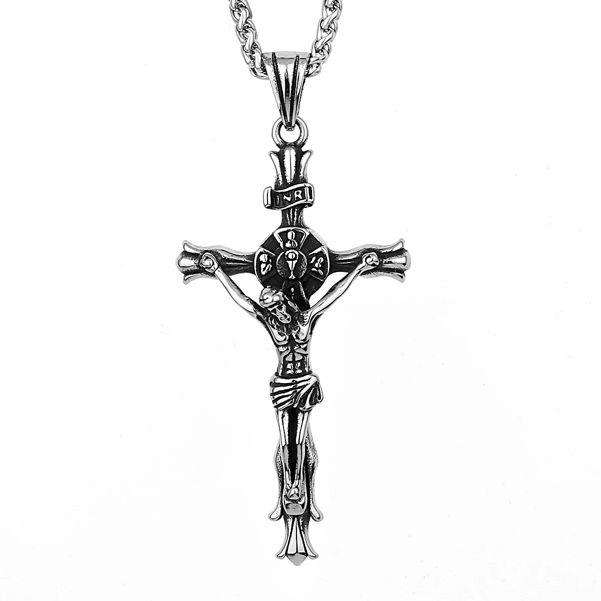 316L Stainless Steel Vintage Jesus Cross Necklace Men's Classic Religious Believer Biker Pendant Jewelry Creative Gift