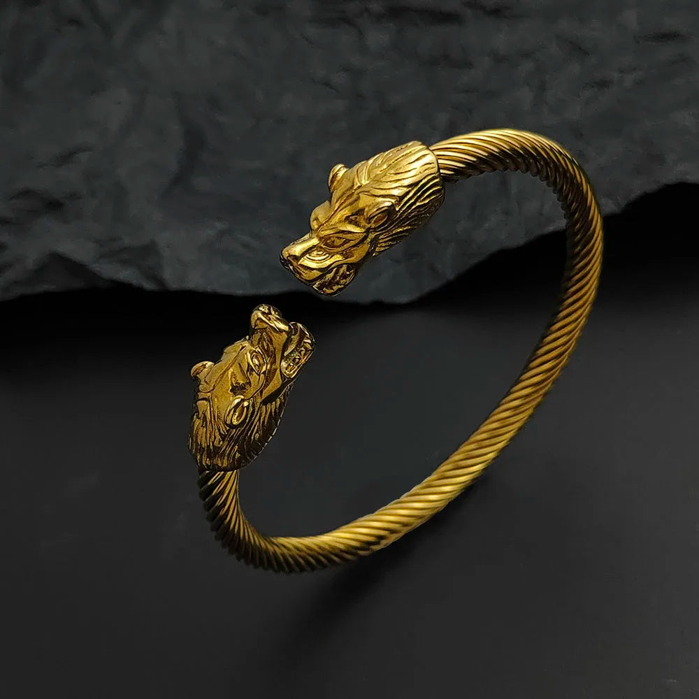 Wolf Head Wire Bracelet — Gold & Silver Color, Stainless Steel