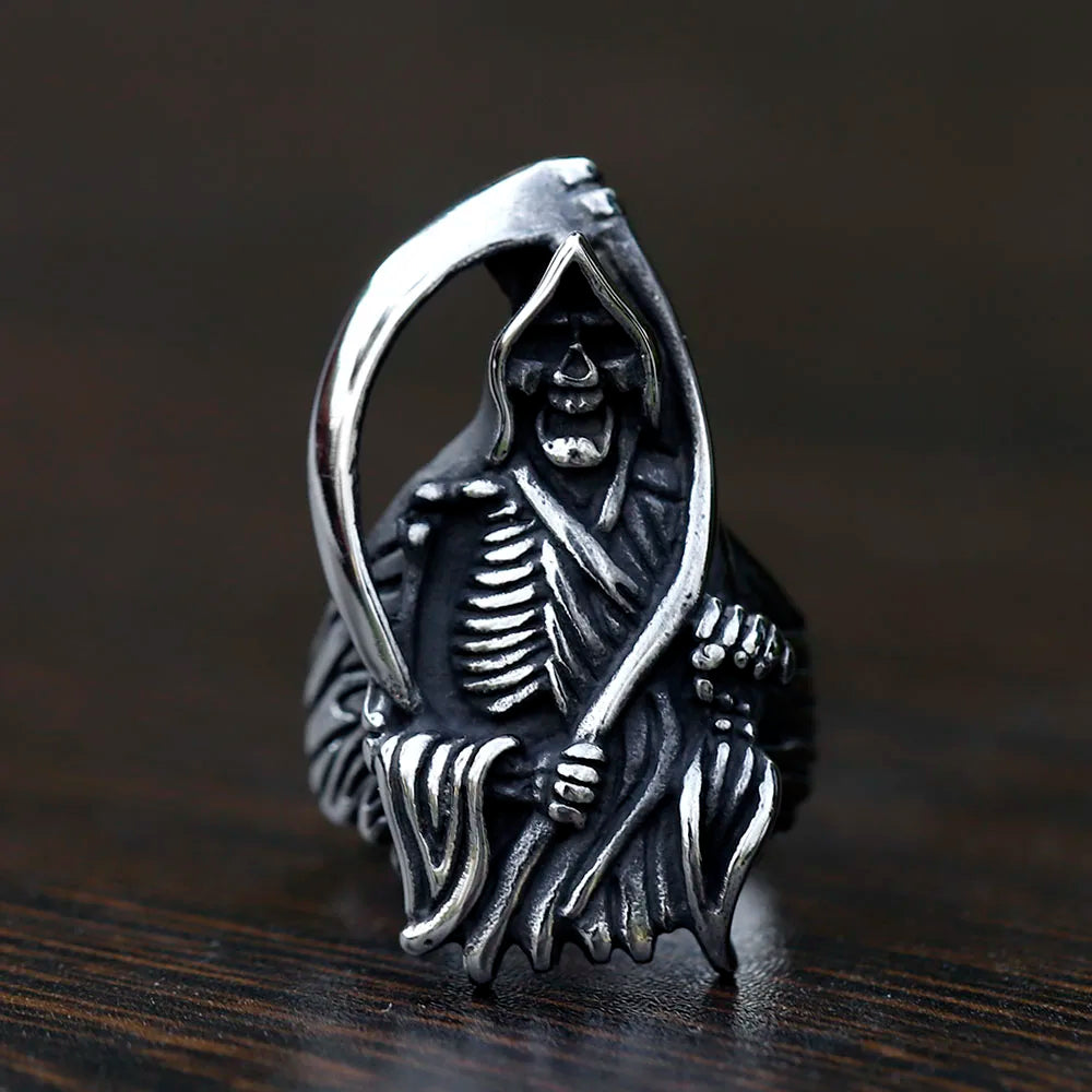 NEW Men's 316L stainless-steel rings Dropshipping Retro Death sickle skeleton gothic punk movie Jewelry Gifts free shipping