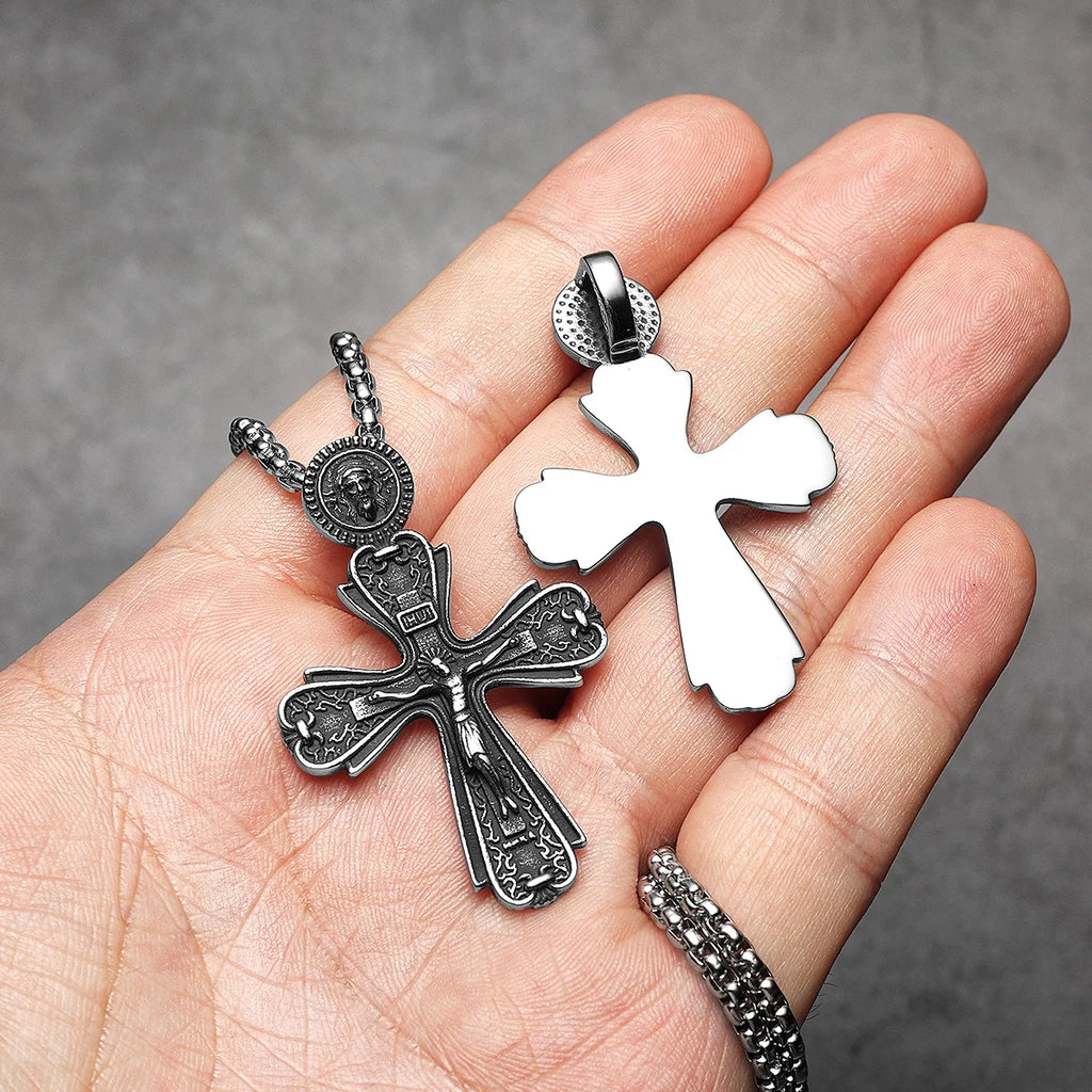 Cross Jesus Pendant Necklace Stainless Steel Retro