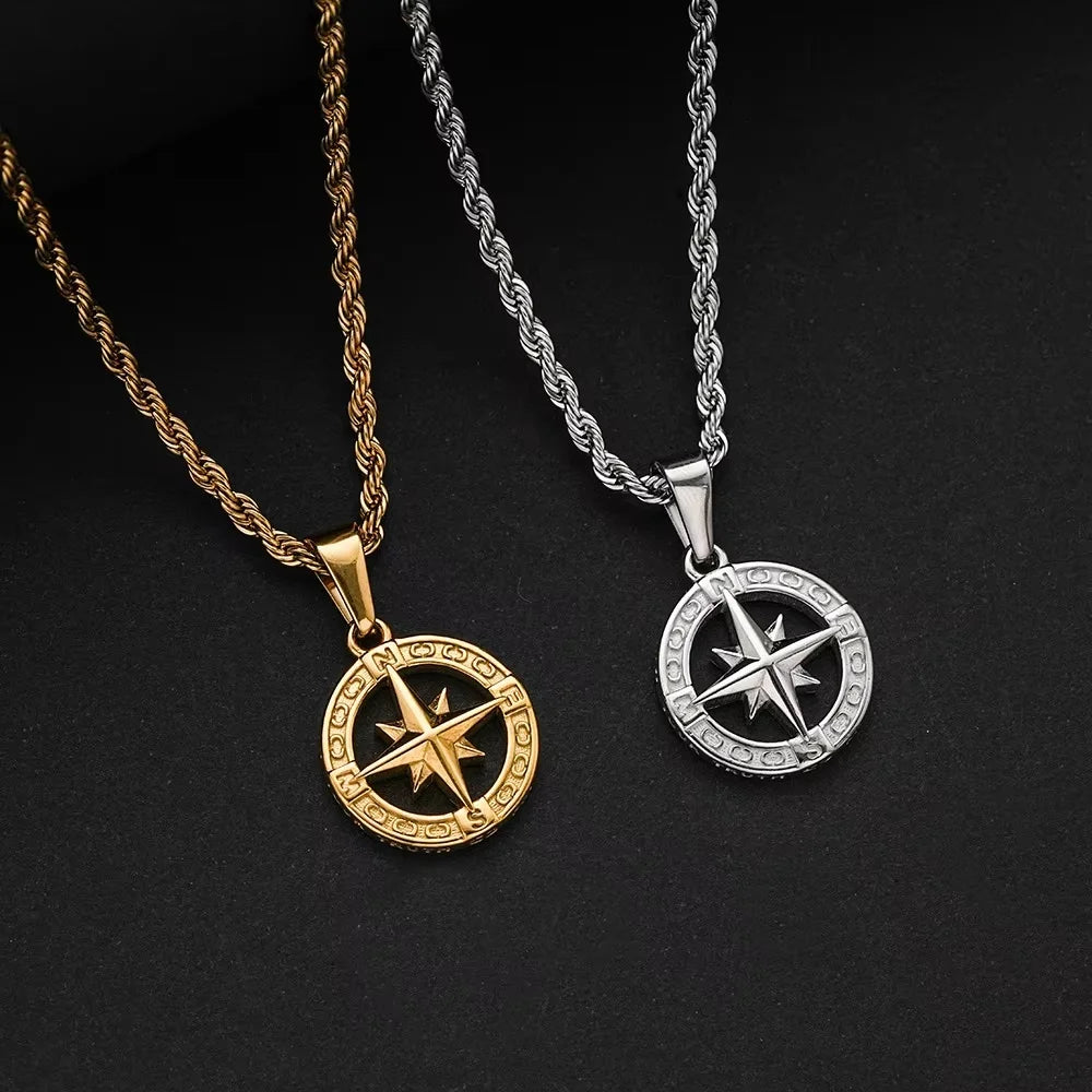 Compass Pendant Necklace — Stainless Steel