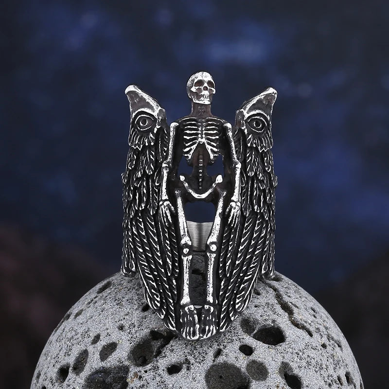 2023 New 316L Stainless Steel Angel Wing Skull Vintage Punk For Man Aegishjalmur Jewelry Boyfriend Gift Freeshipping