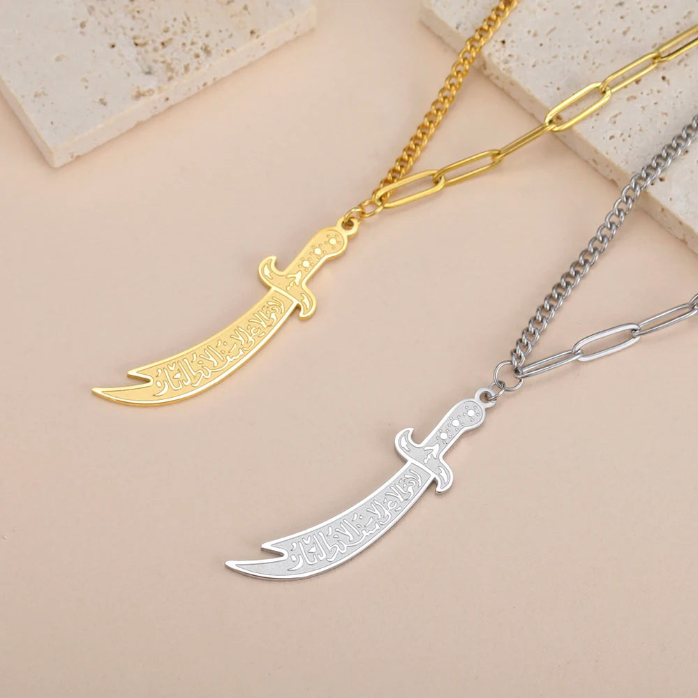 EUEAVAN 1pc Islamic Imam Ali Zulfiqar Sword Stainless Steel Pendant for Necklace Muslim Arabic Calligraphy Jewelry Making Gifts