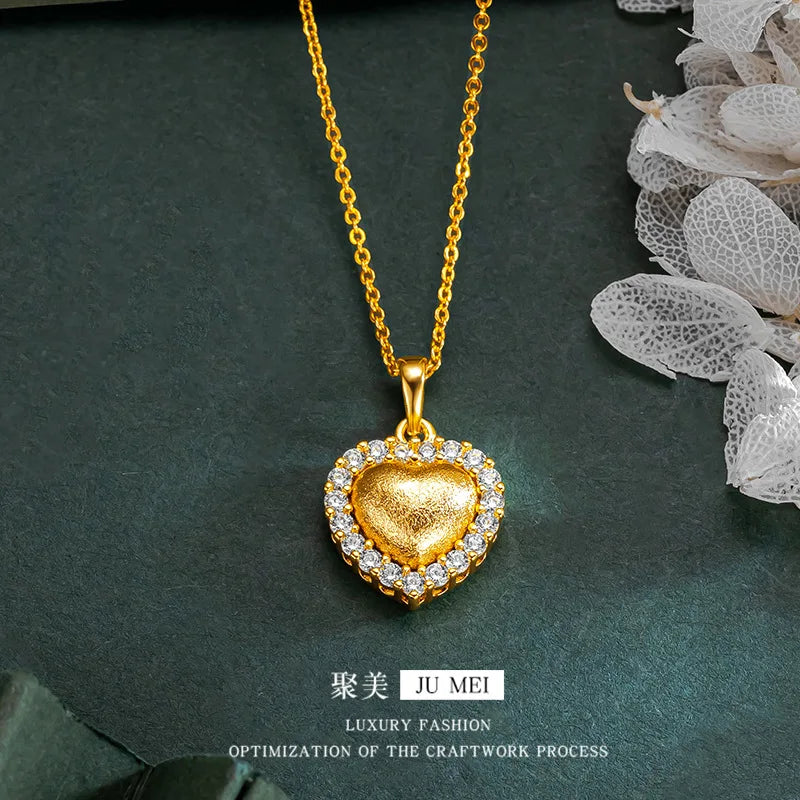Iced Out Heart Gold Pendant Necklace