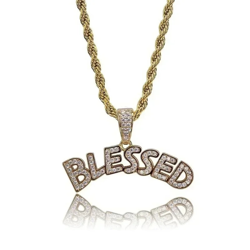 Bling Iced Out Savage Pendant Cubic Zirconia Letter Necklace for Men Women Hip Hop Rock Rap Party Jewelry