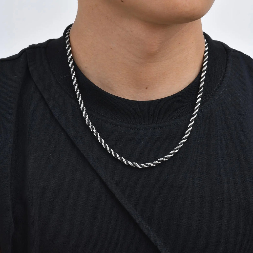 Vnox 3.8mm Rope Chain Necklaces for Men, Stainless Steel Adjustable Twisted Sigapore Link Choker, Casual Punk Rock Male Collar﻿