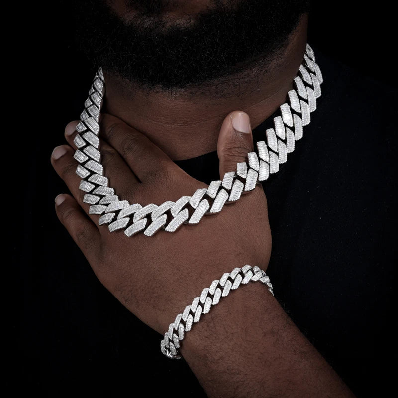 TUHE High Quality Unisex Geometry Iced Out Baguette VVS1 Moissanite Cuban Chain Necklace 925 Silver For Men Hip Hop Jewelry
