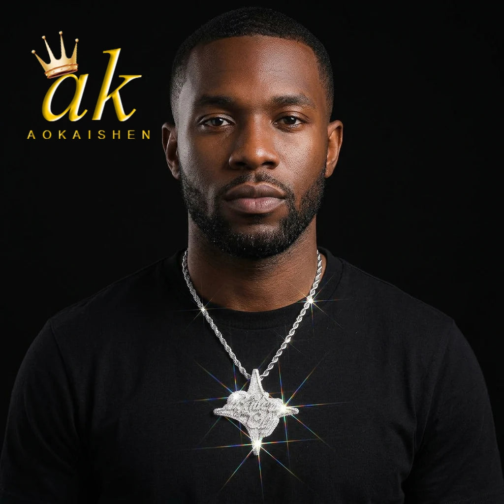 Aokaishen Iced Out Los Ballers La City Necklace Pendant for Men Real Gold Plated Cubic Zirconia Hip Hop Jewelry
