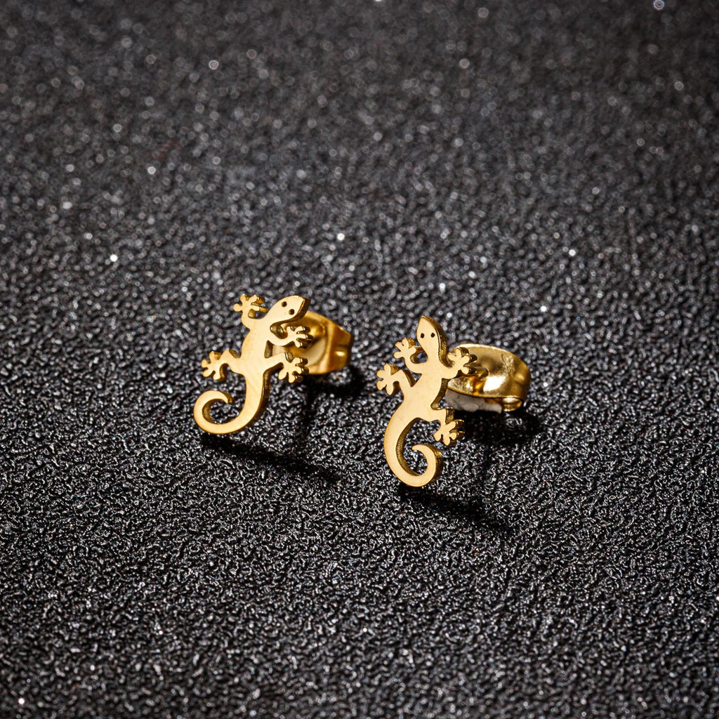 Hip Hop Stainless Steel Lizard Stud Earrings for Women Men Fashion Gecko Cocktail Earings Animal Ear Piercing Jewelry