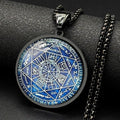 Seven Archangels Glass Medal Angel Pendant Necklace for Women Men Stainless Steel Seal of Solomon Protection Chain