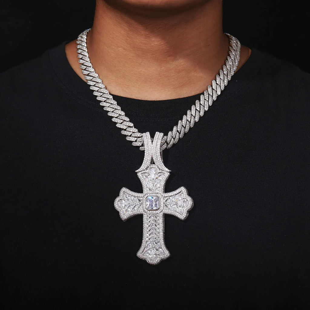 Full Cross Necklace Unisex Hip Hop Cuban Chain Sparkly Pendant For Men Women