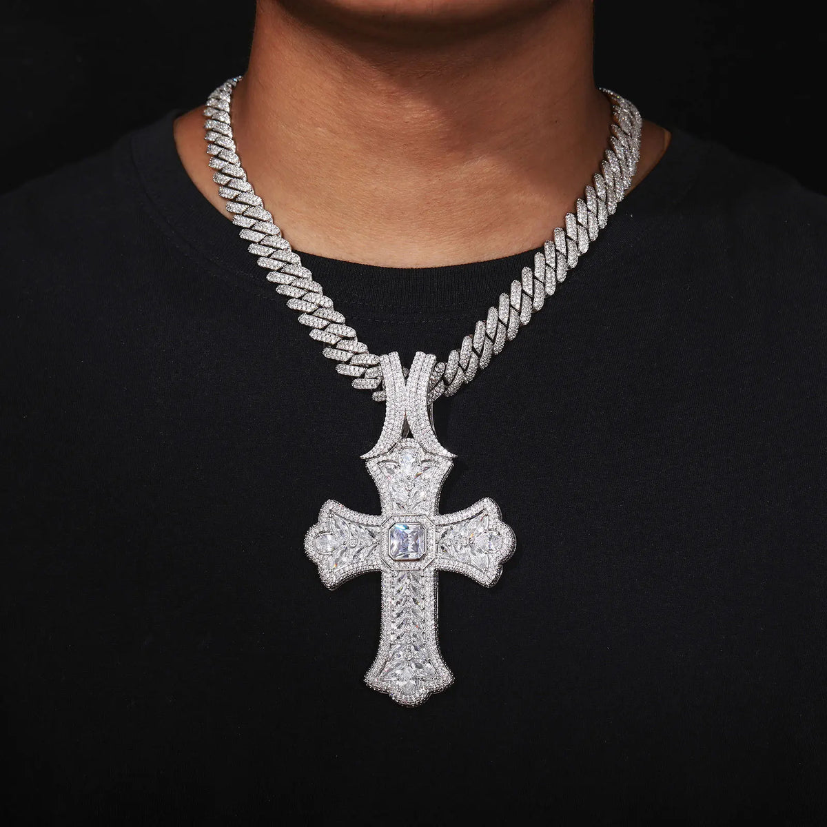 Full Cross Necklace Unisex Hip Hop Cuban Chain Sparkly Pendant For Men Women