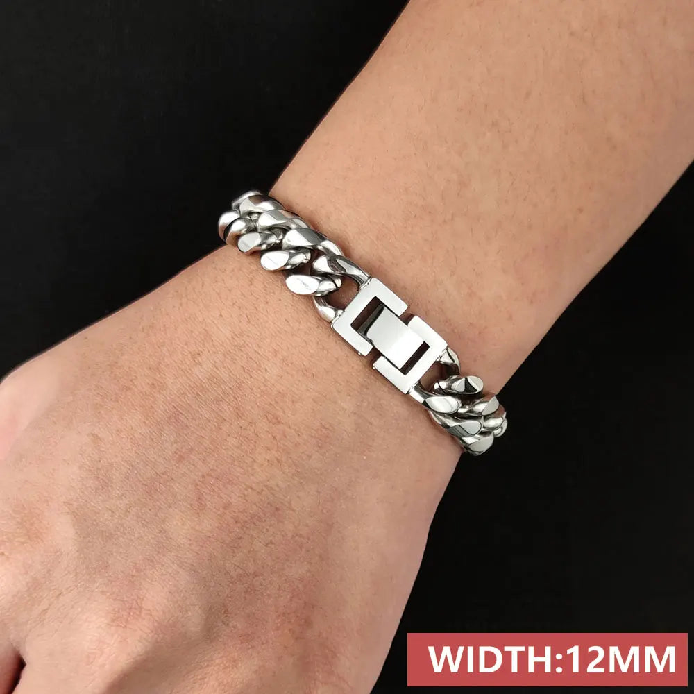 Stainless Steel Cuban Bracelet Miami Rectangle