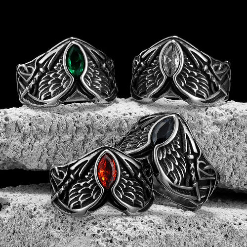 Angel Wings Gemstone Ring — Stainless Steel