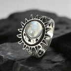Sun Star Moon Cabochon Ring — Silver-Tone Bohemian