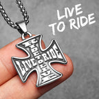 Live to Ride Cross Stainless Steel Pendant Necklace