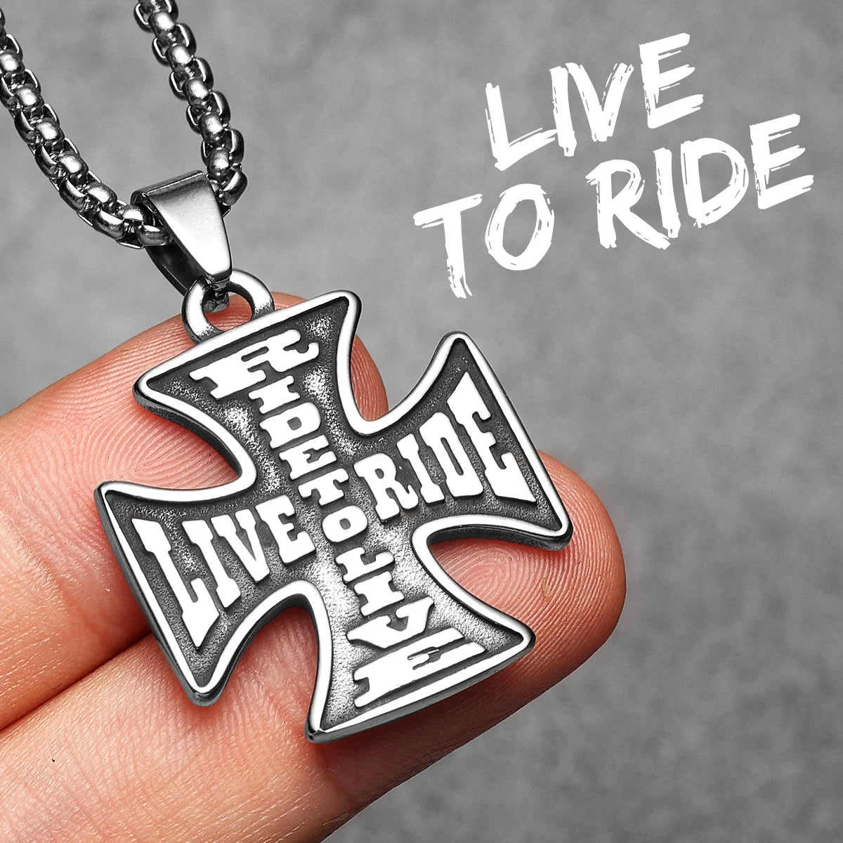 Live to Ride Cross Stainless Steel Pendant Necklace