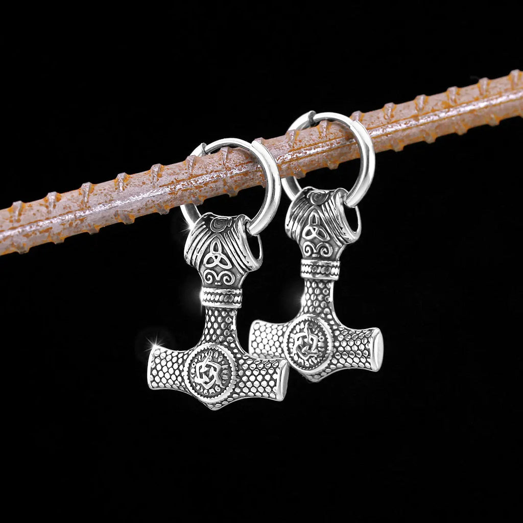 Creative Retro Thor's Hammer Vikings Earrings Men's Stainless Steel Nordic Teen Personality Jewelry Stud Earrings