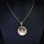 HHIOK Customized Necklaces Circle Chain Picture Personalized Diamond Memory Pendant with Photo Wing Design Gift for Men