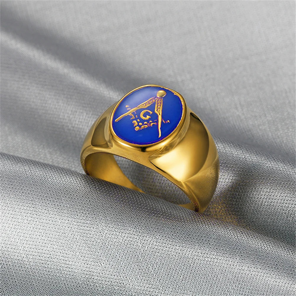 Punk Mason Masonic Symbol Ring Gold Color Stinless Steel Master Rings For Men Women Freemasonry Fashion Party Jewelry