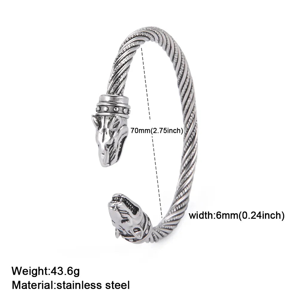 My Shape Viking Animal Cuff Bangles for Men Punk Wolf Lion Leopard Skeleton Stainless Steel Bracelet Nordic Vintage