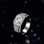 Men's Solid and Bold Boss Ring - 2 Carat Moissanite, Crafted in PT950 Platinum, Exquisite Diamond Design