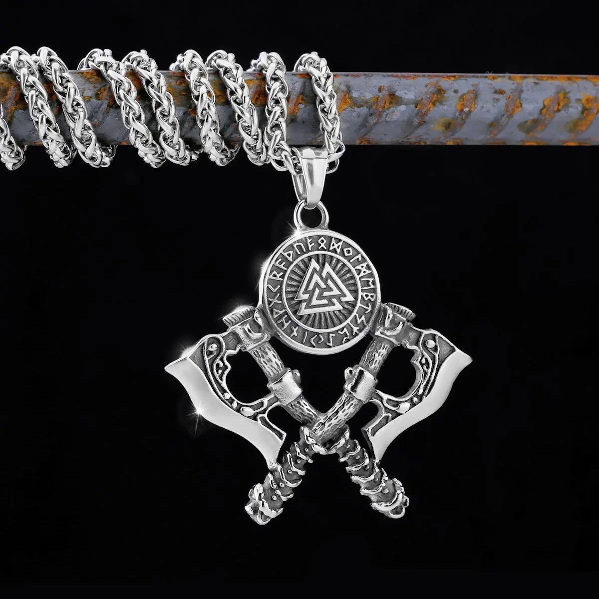 Men Vikings Ax Necklace for Man Never Fade Norse Rune Axe Thor Hammer Mjolnir Slavic Amulet Self-defense Pendant Male