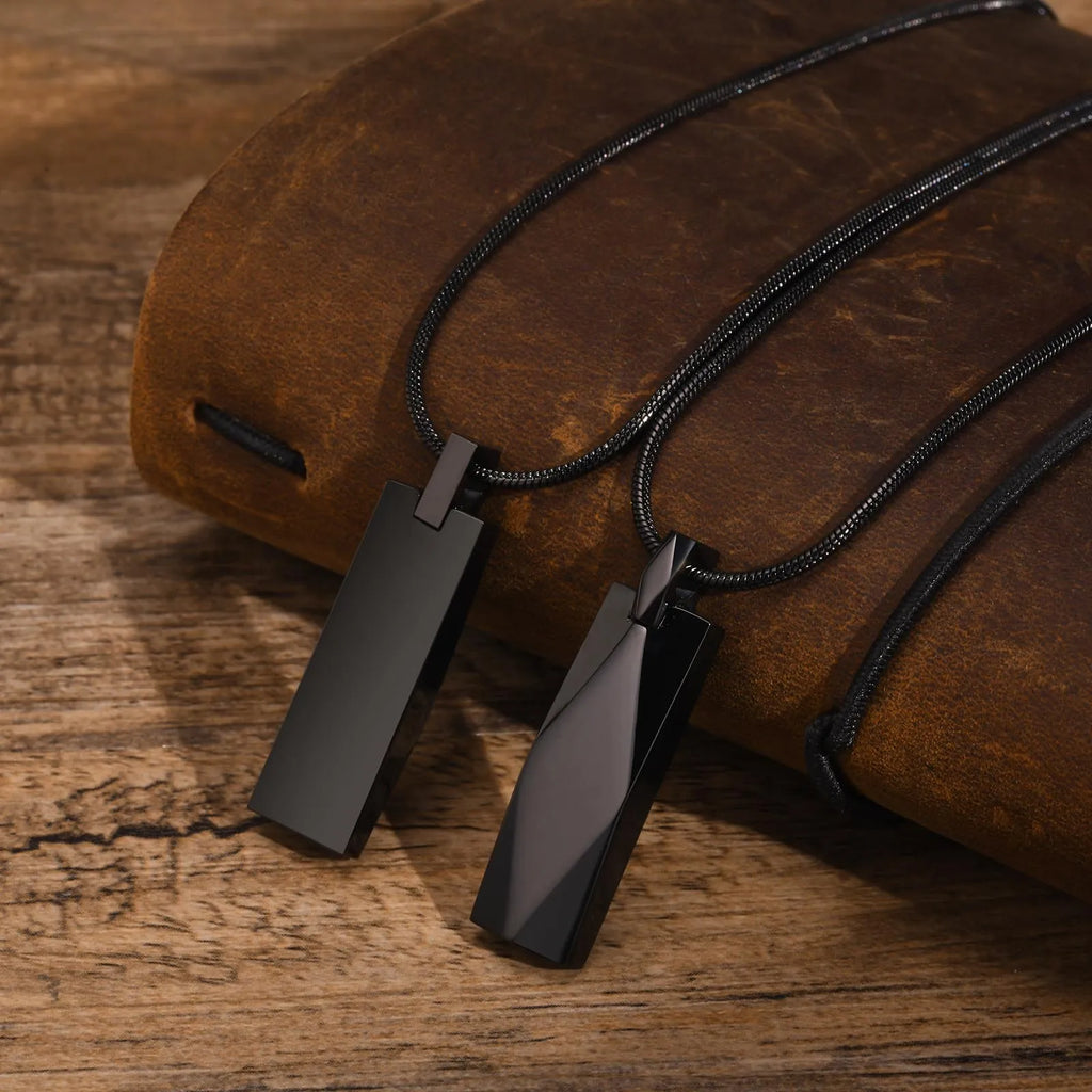 Vnox Mens Stylish Geometric Rectangle Pendant Necklace,Stainless Steel Length Adjustable Box Chain, Male Jewelry Gift