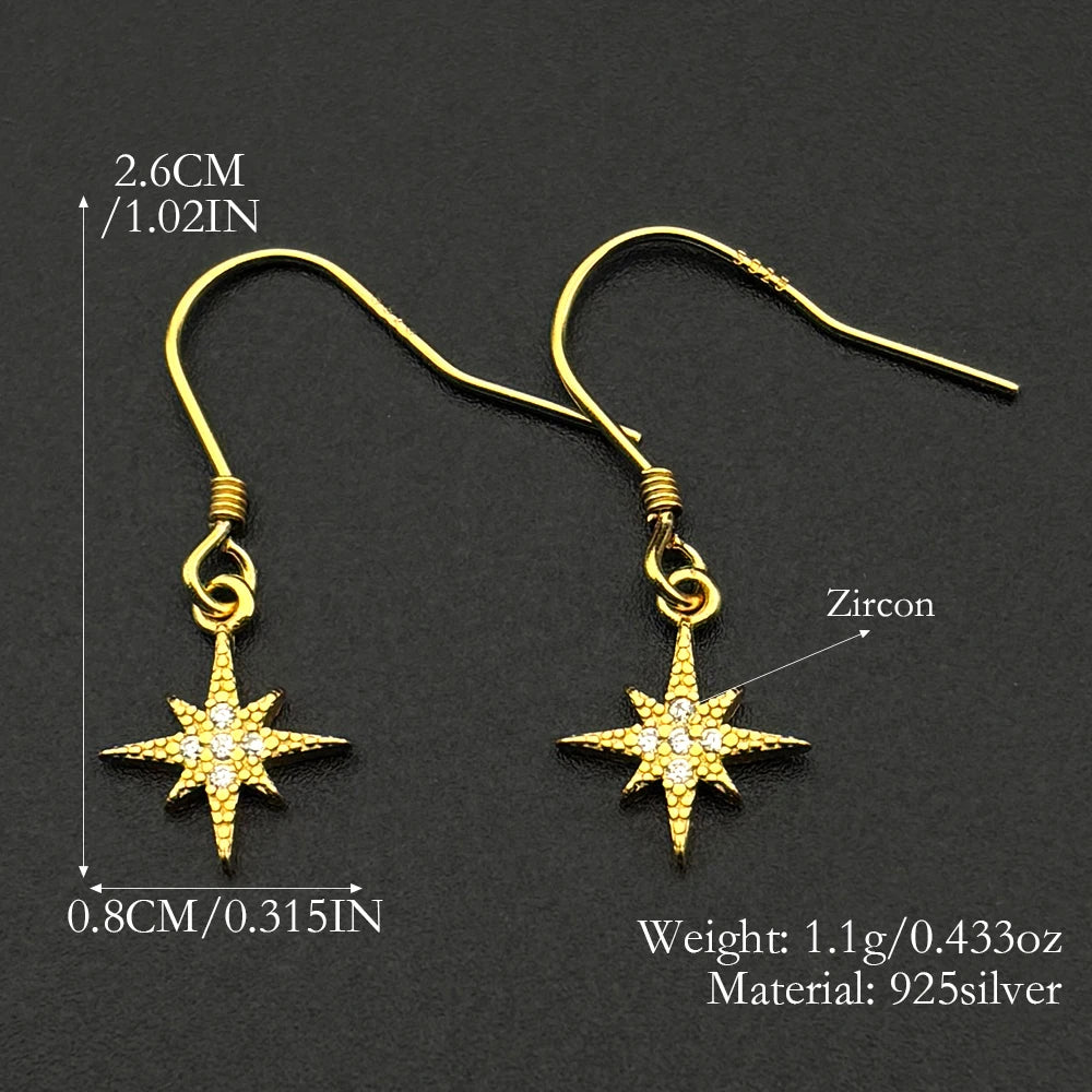 Star Two-Tone Earrings Sterling Zircons Octagram