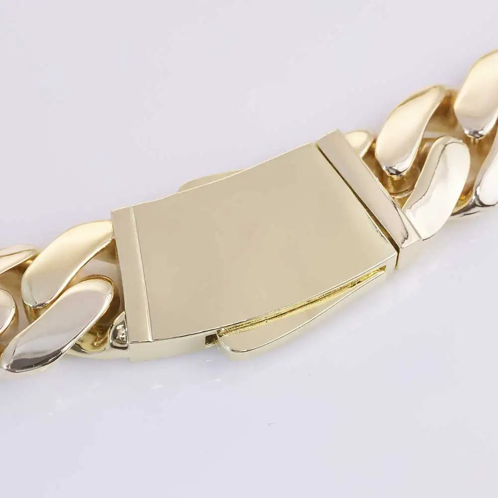 Gold Cuban Chain Necklace 14K Monaco Lock
