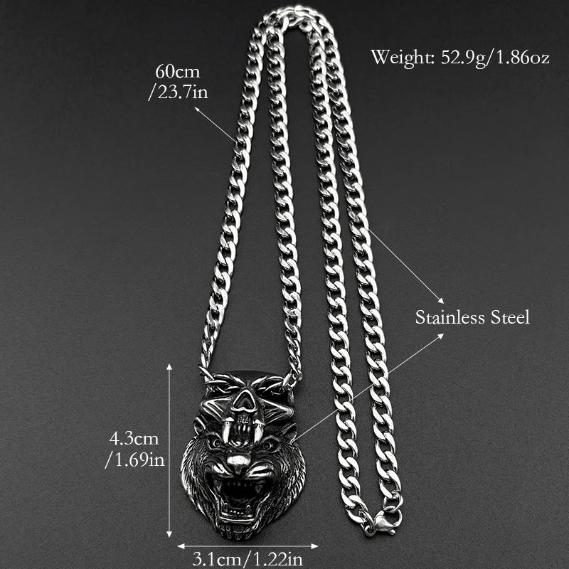 Devil Skull Tiger Head Pendant — Silver