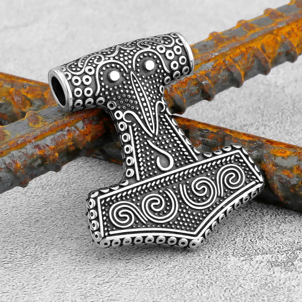 316L Stainless Steel Viking Thor Hammer Pendant Necklace Men Norse Viking Celtic Odin Raven Necklace Amulet Jewelry