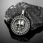Viking Double-Sided Skull Pendant Necklace — Stainless
