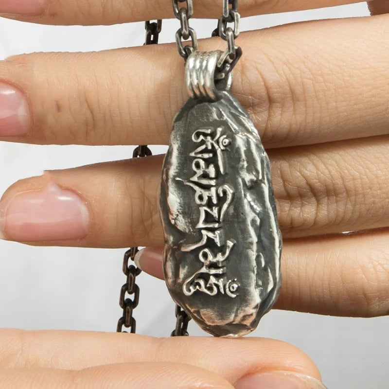 Ethnic Style The Six Character Great Bright Mantra Amulet Necklace Men Jewelry Retro Stone Pendant Male Choker Accessories