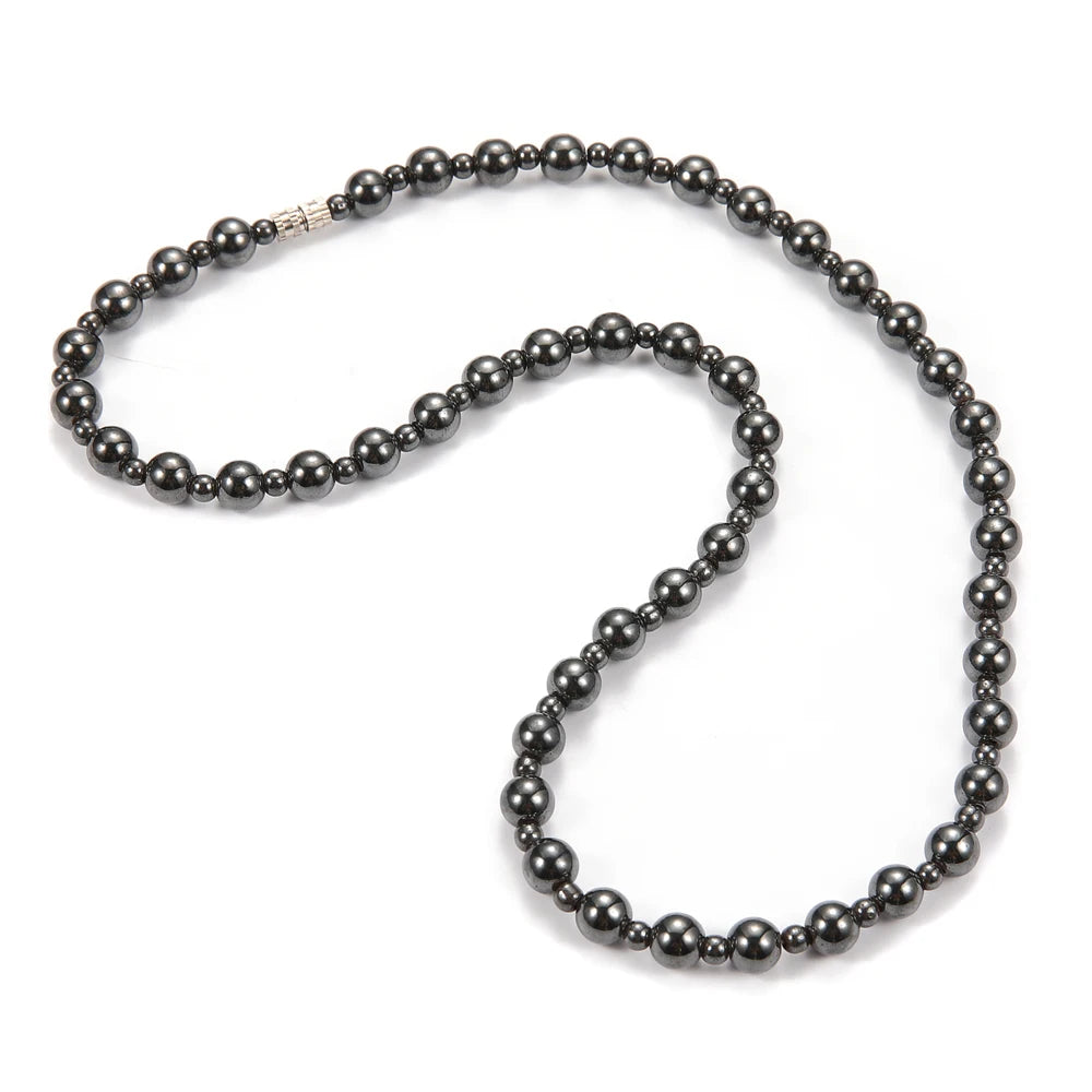 Magnetic Hematite Round Bead Necklace — 8mm & 4mm Beads