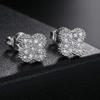 Silver Iced Out Four Leaf Clover Stud Earrings