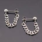 Black Steel Chain Stud Earrings Minimal