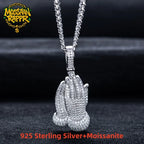 Iced Out Praying Hand Pendant — 925 Silver