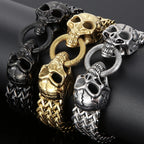 Massive Lion Skull Head Bracelet for Man Stainless Steel 18MM Wide Square Franco Chain Men's Bracelets Animal Wrist