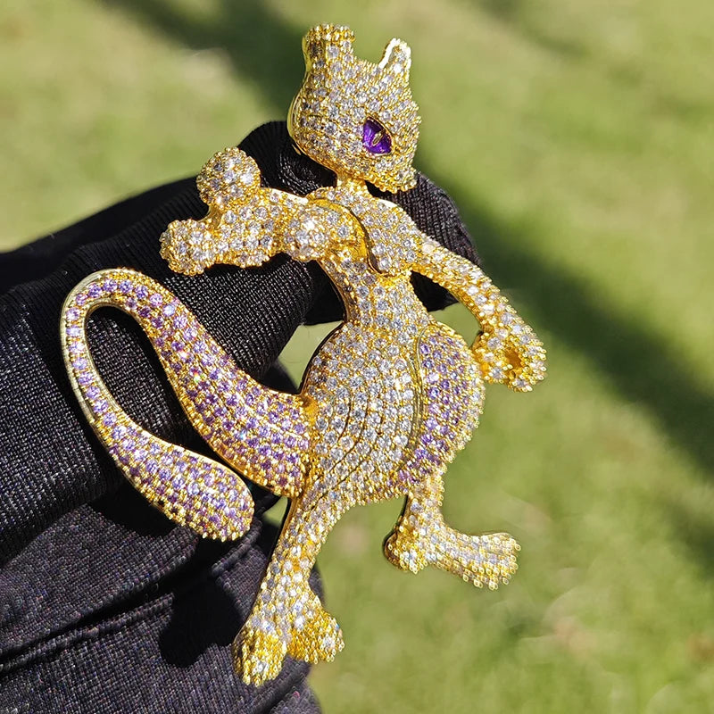 Hip Hop 3A+ CZ Stone Bling Iced Out Cartoon Character Charm Pendants Necklace for Men Rapper Jewelry Purple Gold Silver Color