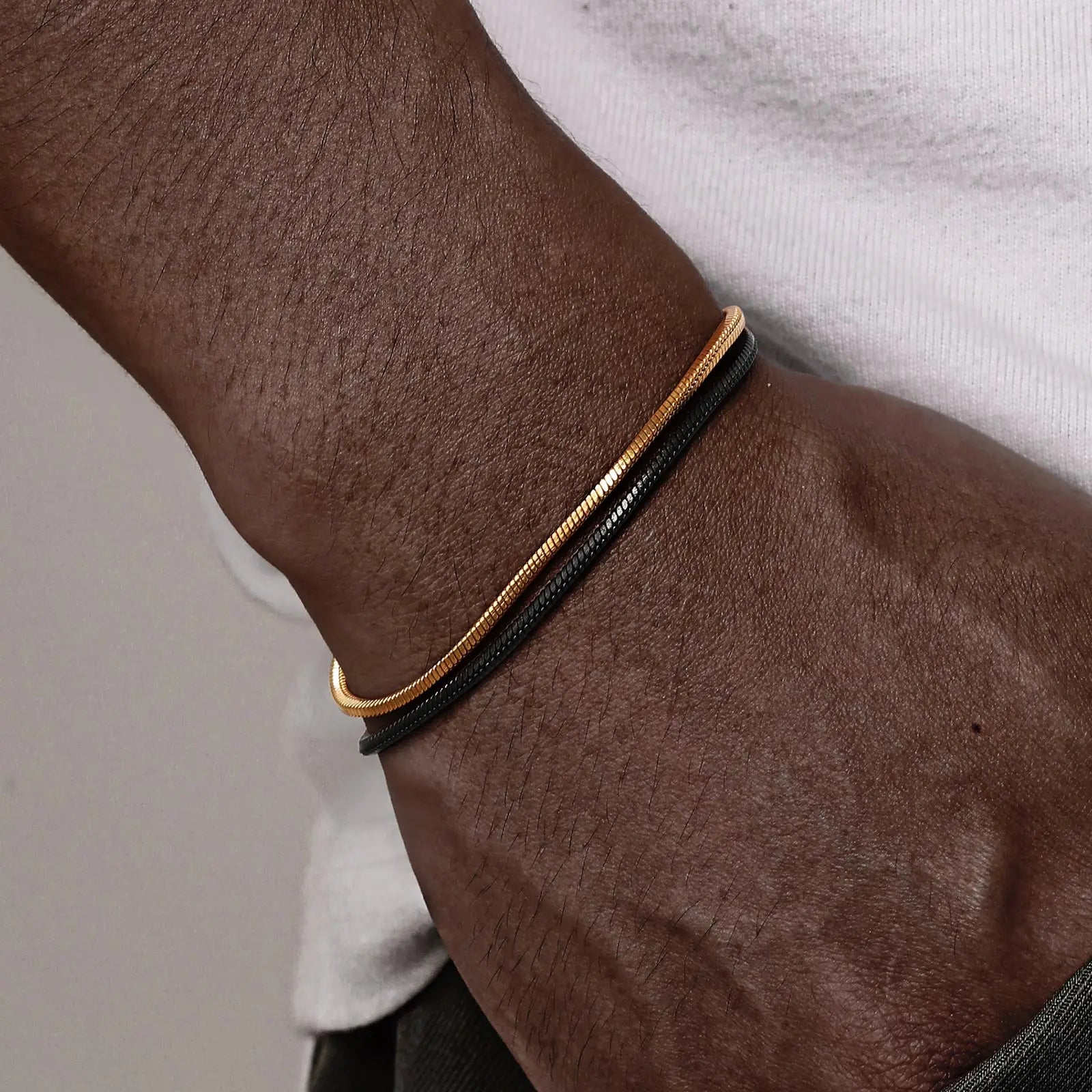 Vnox Men's Simple Square Snake Chain Bracelet Stainless Steel Three-Color Casual Wristband Cool Fashion Accessory