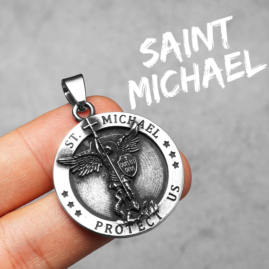 Arch Angel St.Michael Men Necklaces Stainless Steel Pendant Chain Powerful Amulet Vintage Cool Women Jewelry Gifts
