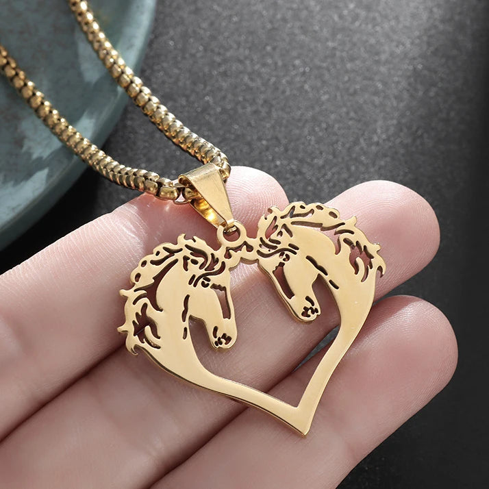 Gold Horse Pendant Necklace Box Chain Statement