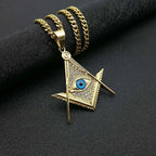 Hip Hop Rock Bling Gold Color Stainless Steel Illuminati Eye Freemason Masonic AG Pendants Necklaces for Men Jewelry