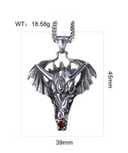 New Personality Trend Necklace Red Drill Wing Dragon Head Style Pendant Stainless Steel Titanium Steel Men's Holiday