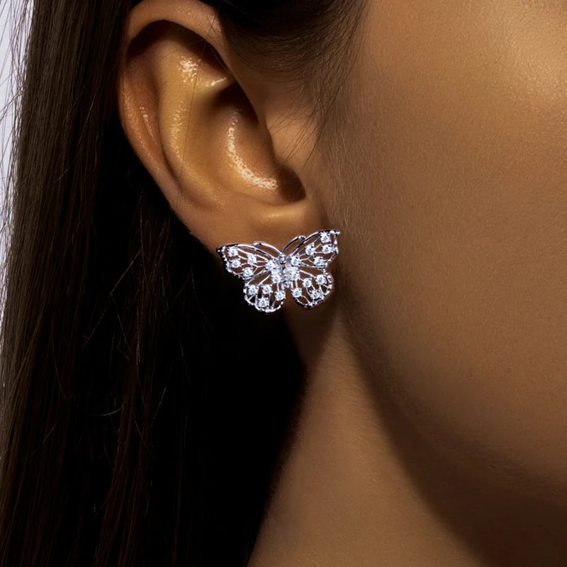 Iced Out Butterfly Earrings — 925 Silver