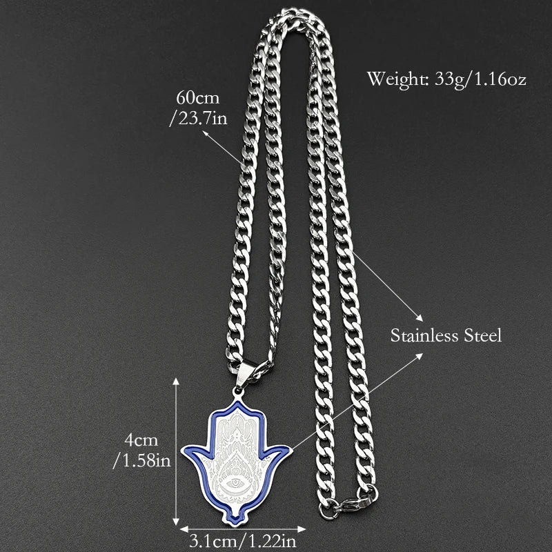 Hamsa Evil Eye Pendant Necklace — Silver