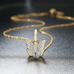 Cross Pendant Necklace Iced Out Butterfly CZ